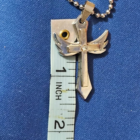 Men's Stainless Steel Cross Pendant Necklace - Picture 6 of 7